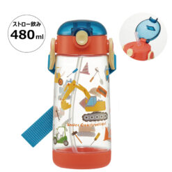 [Skater] Construction Cars Clear Water Bottle With Straw 480ml