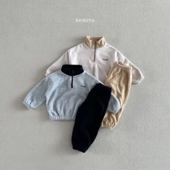 [Bonito] Raglan Half Zip-up Top Bottom Set